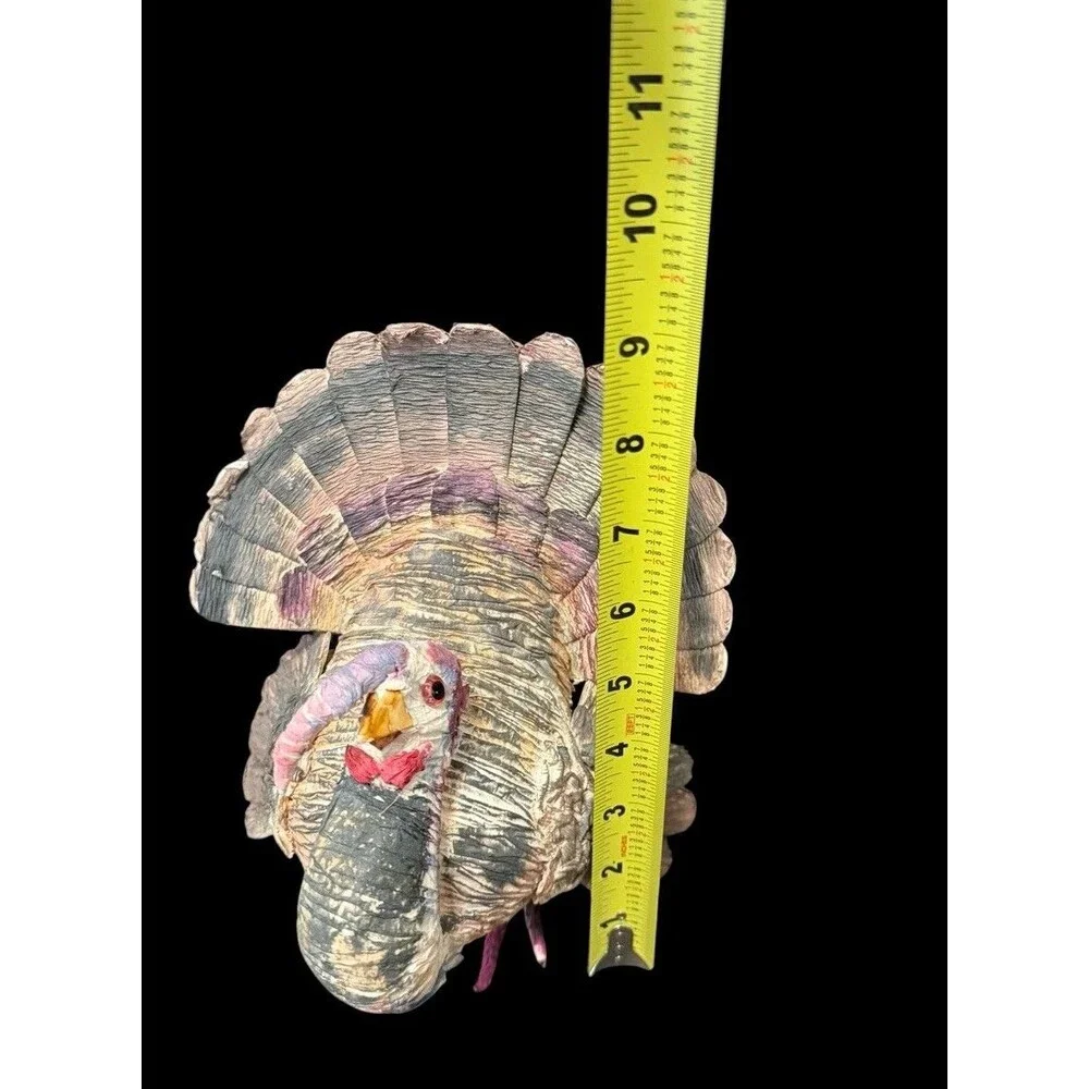 Vtg Paper Ribbon Thanksgiving Turkey Centerpiece Shelf Sitter Painted 9” Tall